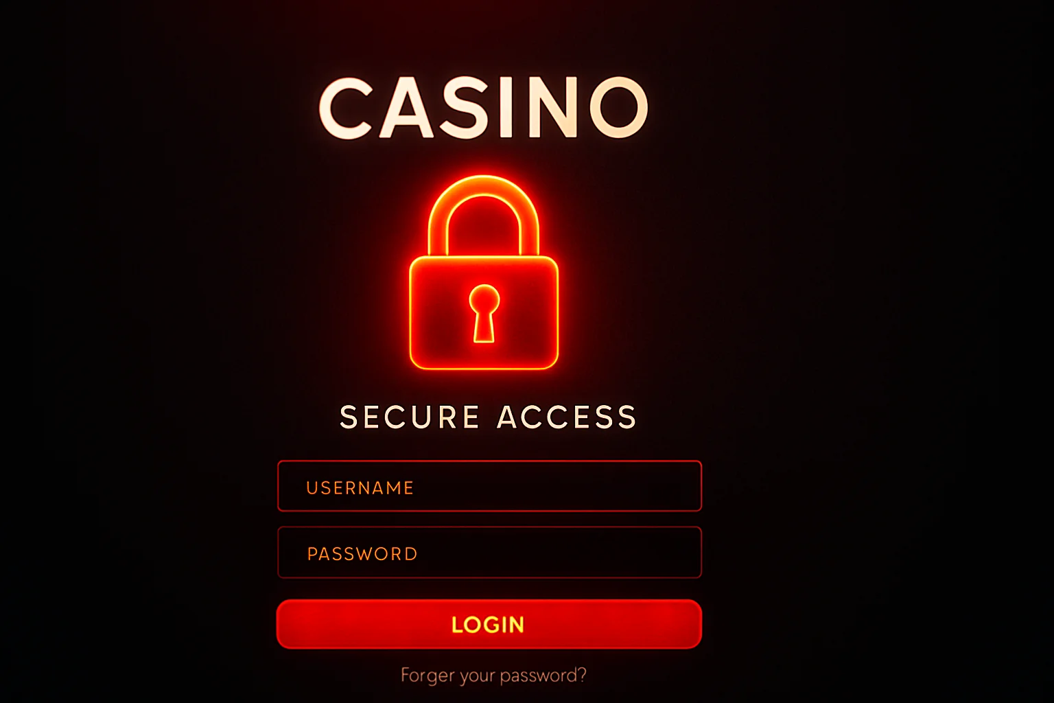 Página de inicio de sesión de casino con candado brillante y fondo oscuro